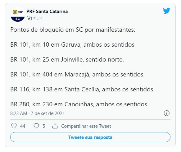 Pontos de bloqueio na BR-280