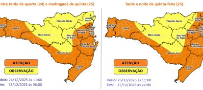 Defesa Civil alerta para possibilidade de temporais com chuva intensa entre a quarta (24) e a quinta-feira (25)