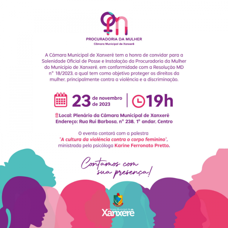 Evento de instalação da Procuradoria da Mulher acontece nesta quinta-feira (23)