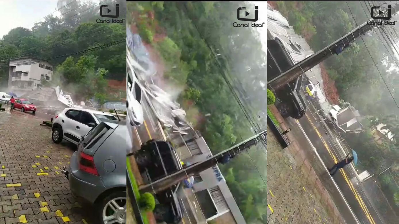 VÍDEO: revenda de automóveis desaba após deslizamento de terra, em Concórdia